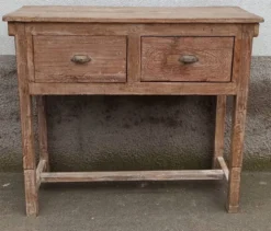 Console profonde en bois ancien avec deux tiroirs