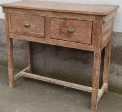 Console profonde en bois ancien avec deux tiroirs