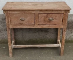 Console profonde en bois ancien avec deux tiroirs