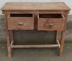 Console profonde en bois ancien avec deux tiroirs