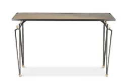 Console rectangulaire en acier et laiton. Travail contemporain.