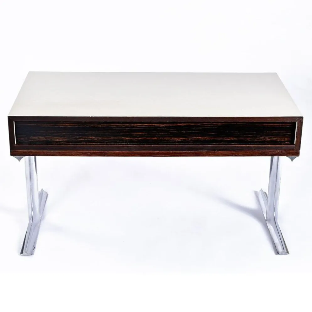 Console stéréo TV DF-2000 en palissandre, chrome et plastique rouge par Raymond Loewy.