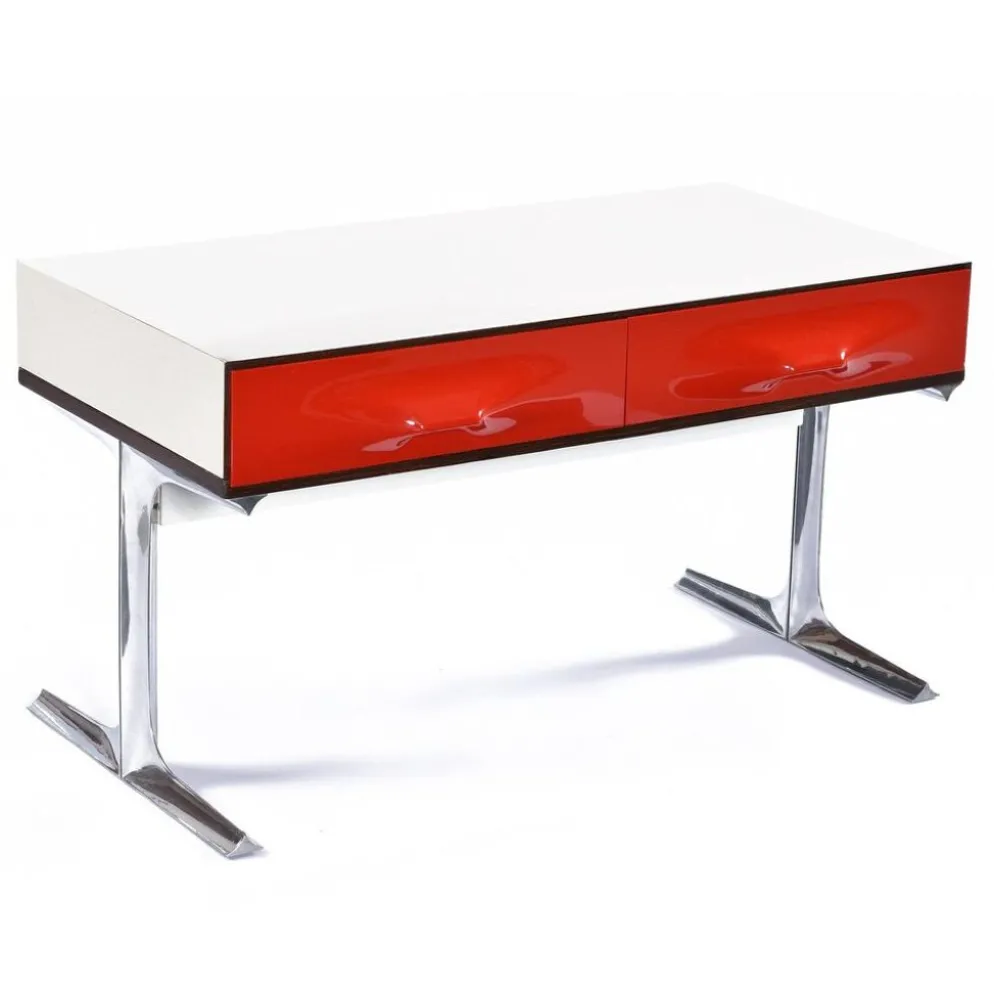 Console stéréo TV DF-2000 en palissandre, chrome et plastique rouge par Raymond Loewy.