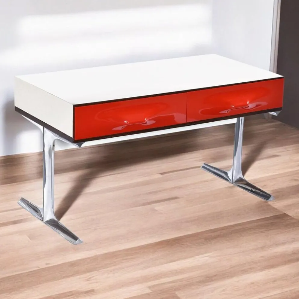 Console stéréo TV DF-2000 en palissandre, chrome et plastique rouge par Raymond Loewy.
