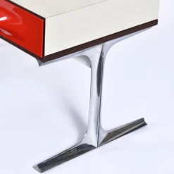 Console stéréo TV DF-2000 en palissandre, chrome et plastique rouge par Raymond Loewy.