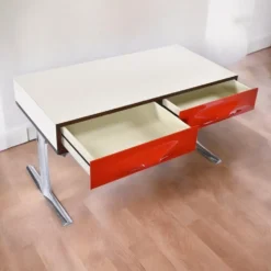 Console stéréo TV DF-2000 en palissandre, chrome et plastique rouge par Raymond Loewy.