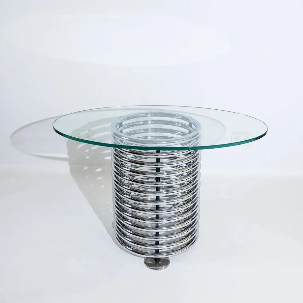 Console, table d'appoint italienne moderniste base spirale chromée par Rima, années 1970