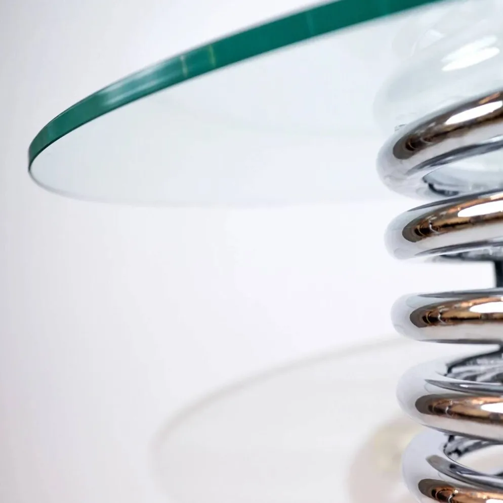 Console, table d'appoint italienne moderniste base spirale chromée par Rima, années 1970