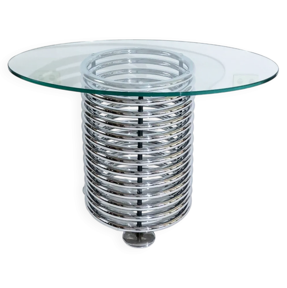 Console, table d'appoint italienne moderniste base spirale chromée par Rima, années 1970