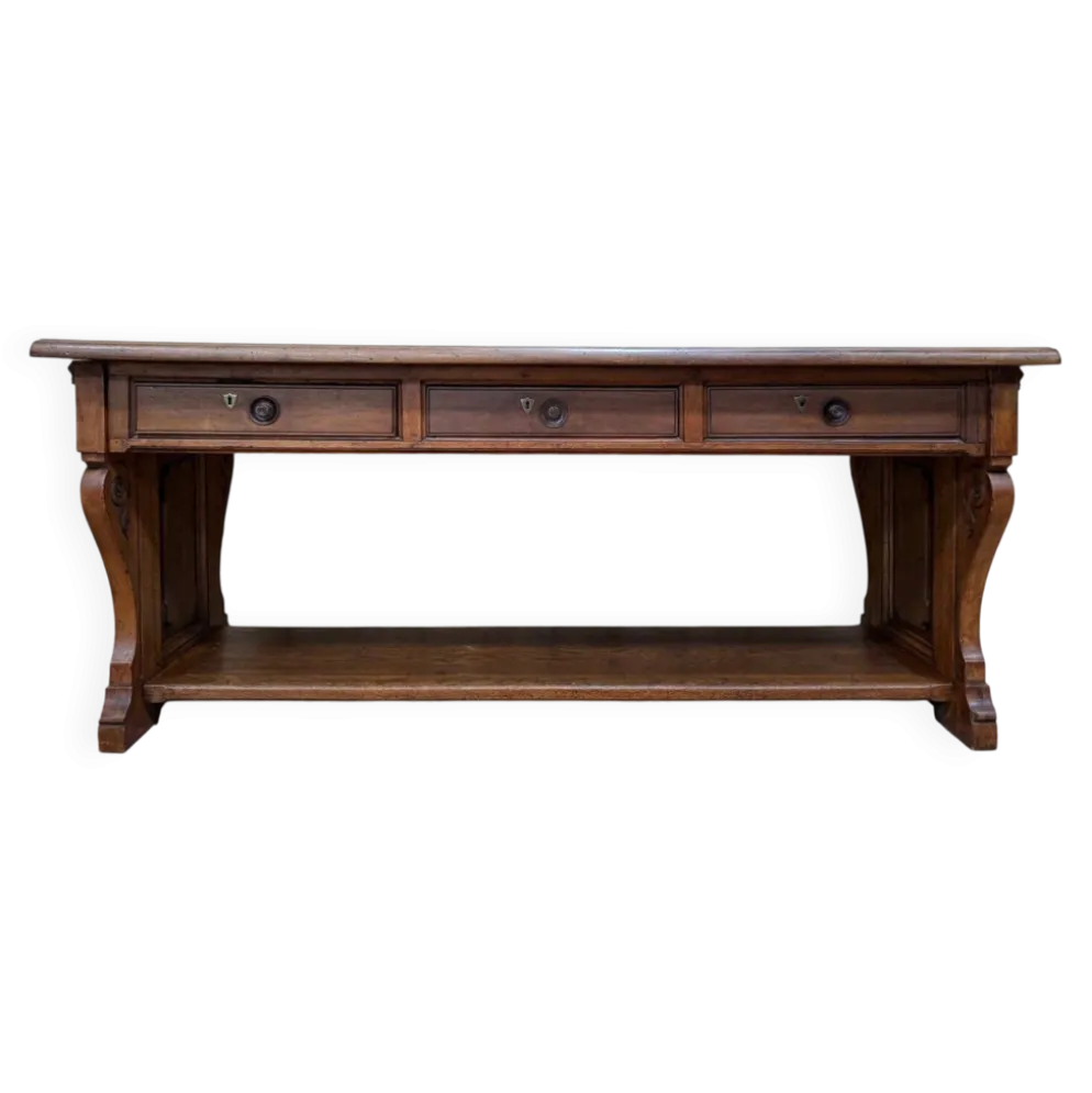 Console-table de milieu Néo-Renaissance – Travail lyonnais – Noyer massif