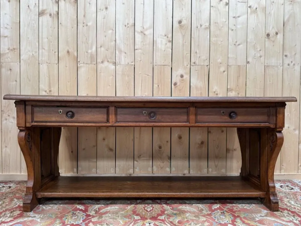 Console-table de milieu Néo-Renaissance – Travail lyonnais – Noyer massif