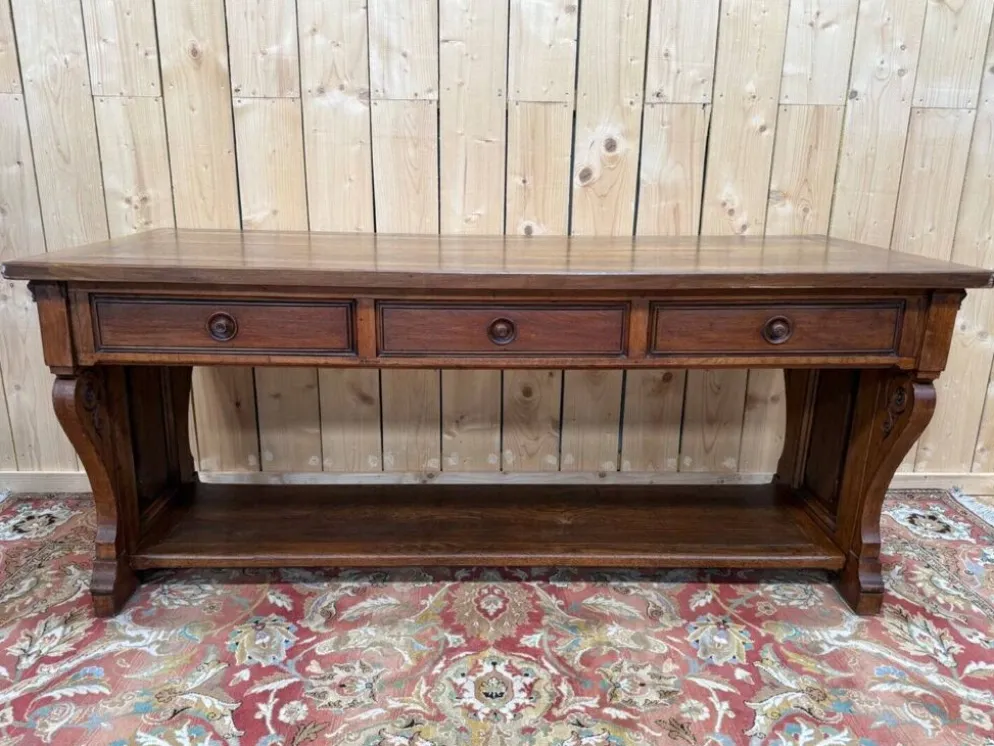 Console-table de milieu Néo-Renaissance – Travail lyonnais – Noyer massif