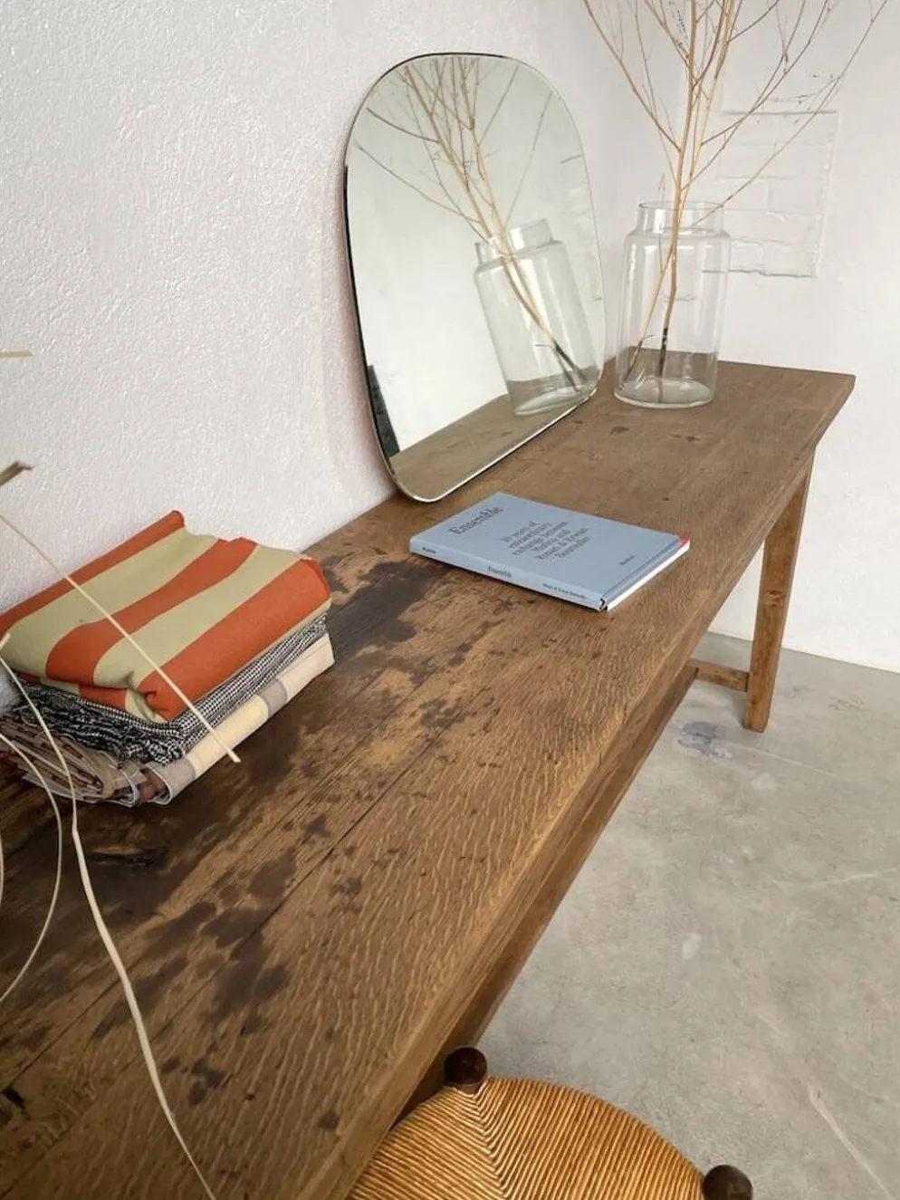 Console table de travail chêne massif 220cm