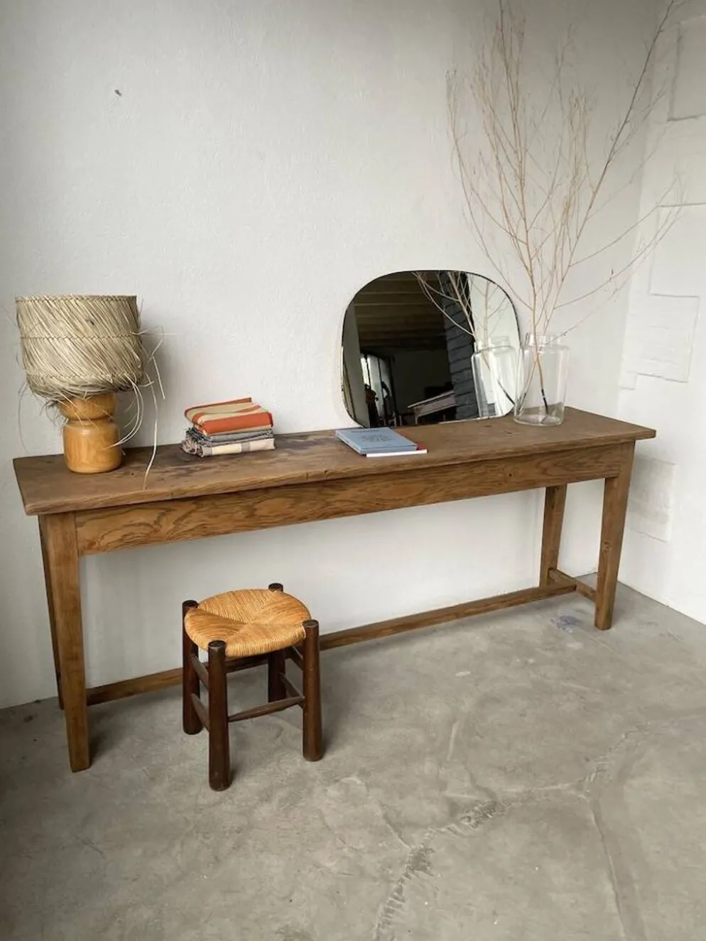 Console table de travail chêne massif 220cm