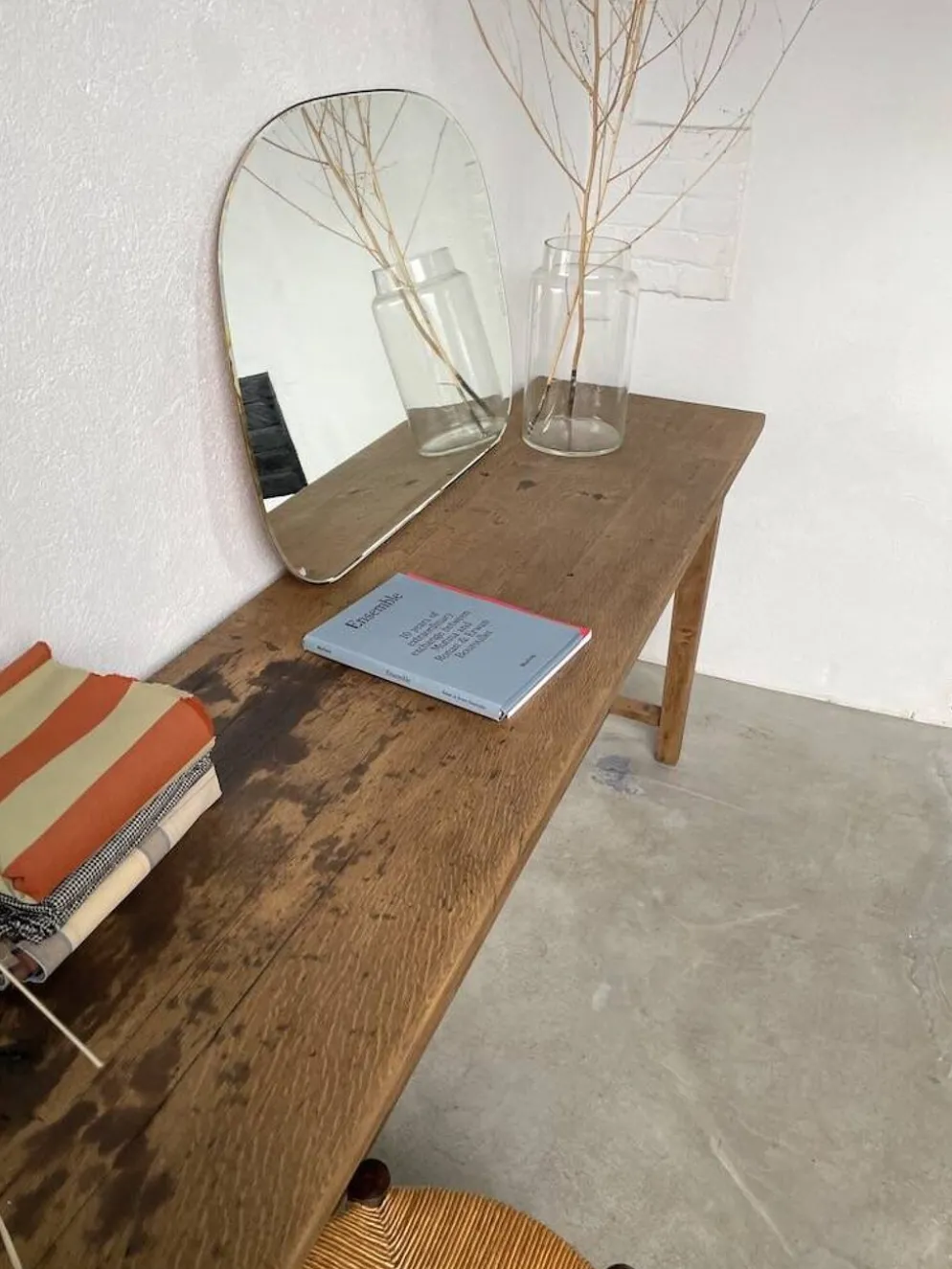Console table de travail chêne massif 220cm