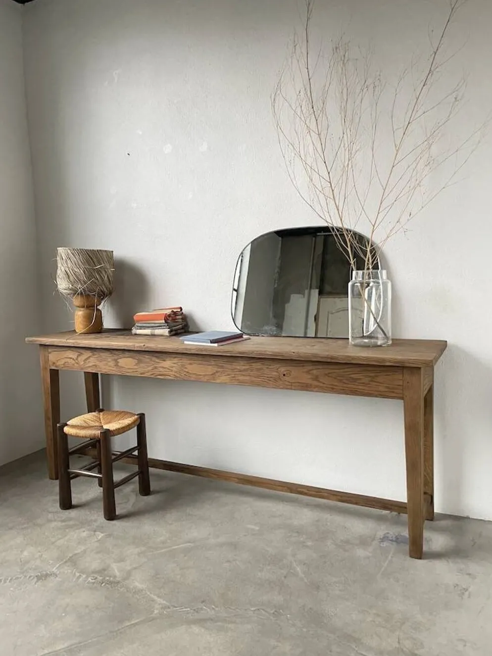 Console table de travail chêne massif 220cm