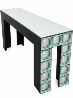 Console table en verre carreaux de miroir bombe argenté table d’entrée