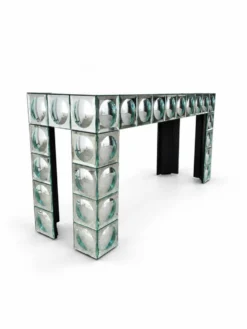 Console table en verre carreaux de miroir bombe argenté table d’entrée
