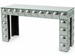Console table en verre carreaux de miroir bombe argenté table d’entrée