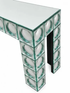 Console table en verre carreaux de miroir bombe argenté table d’entrée