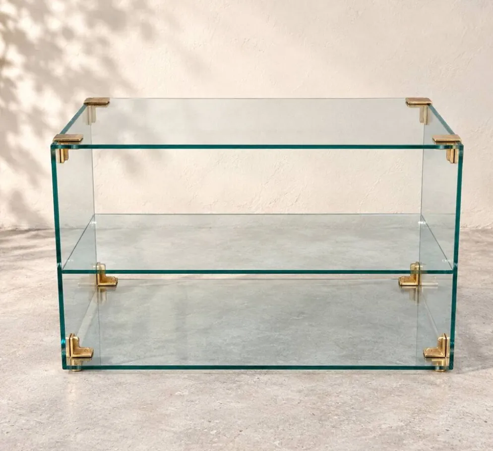 Console / étagère en verre et laiton Roche Bobois – années 1970