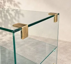 Console / étagère en verre et laiton Roche Bobois – années 1970