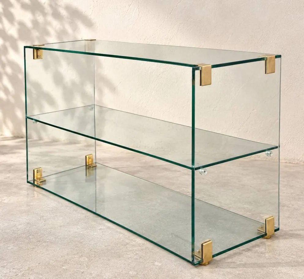 Console / étagère en verre et laiton Roche Bobois – années 1970