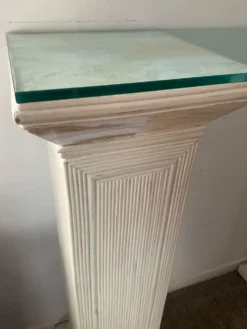 Console vintage en travertin, bois et verre