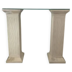 Console vintage en travertin, bois et verre