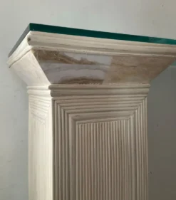 Console vintage en travertin, bois et verre