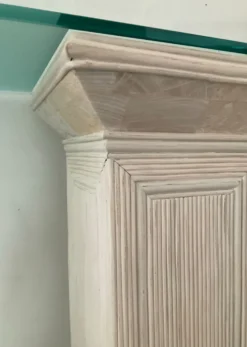 Console vintage en travertin, bois et verre