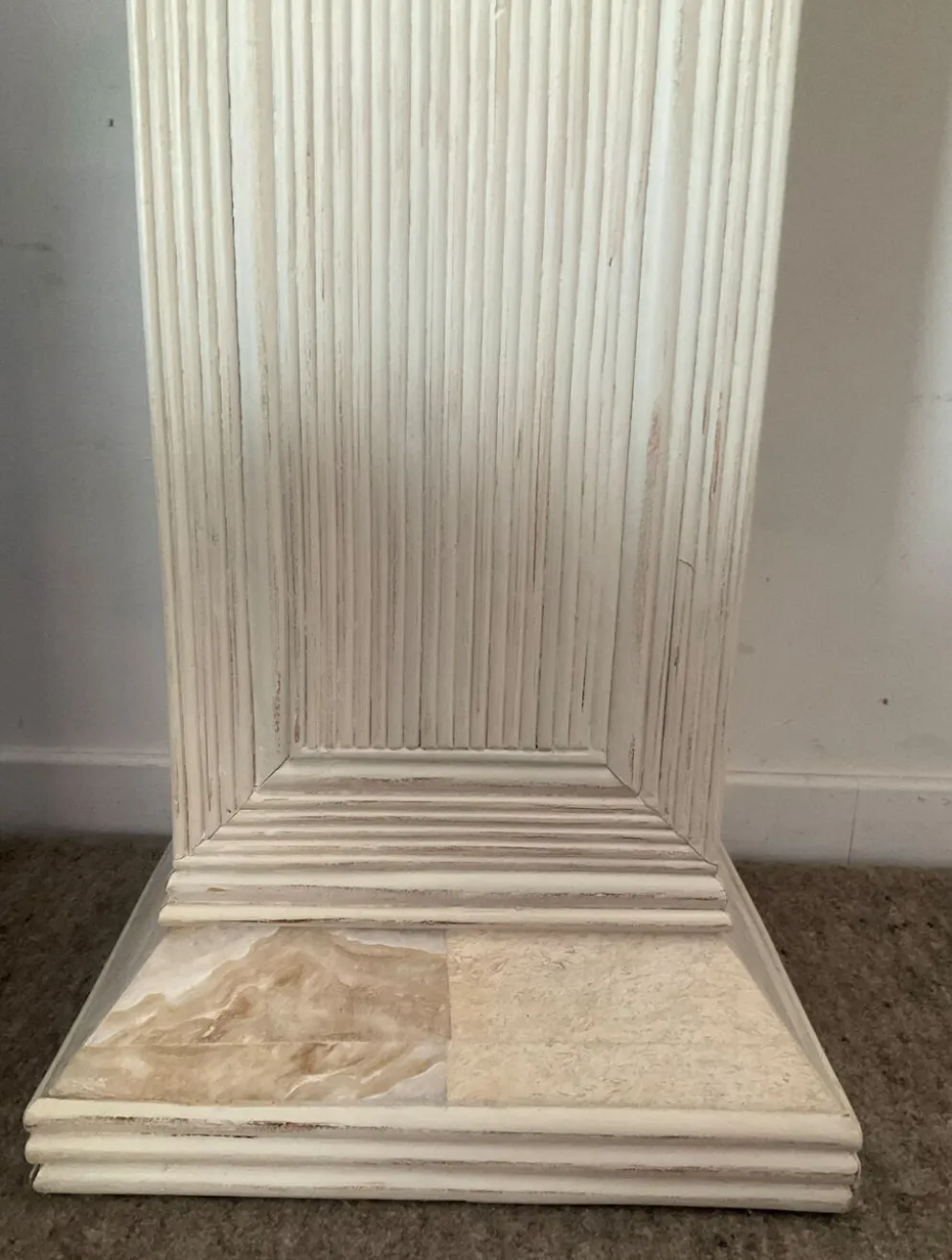 Console vintage en travertin, bois et verre