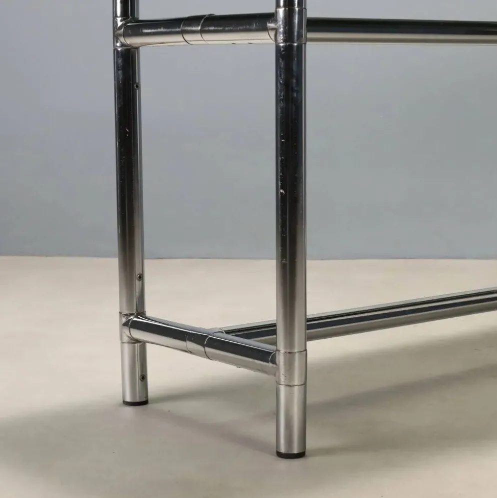 Console vintage en verre et métal chromé, design Italie, années 1980