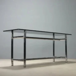 Console vintage en verre et métal chromé, design Italie, années 1980