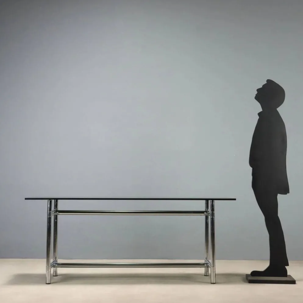Console vintage en verre et métal chromé, design Italie, années 1980