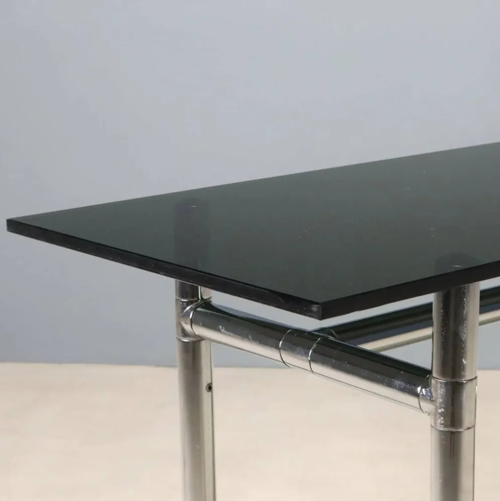 Console vintage en verre et métal chromé, design Italie, années 1980