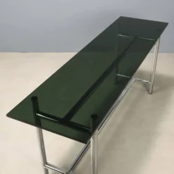 Console vintage en verre et métal chromé, design Italie, années 1980
