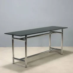 Console vintage en verre et métal chromé, design Italie, années 1980