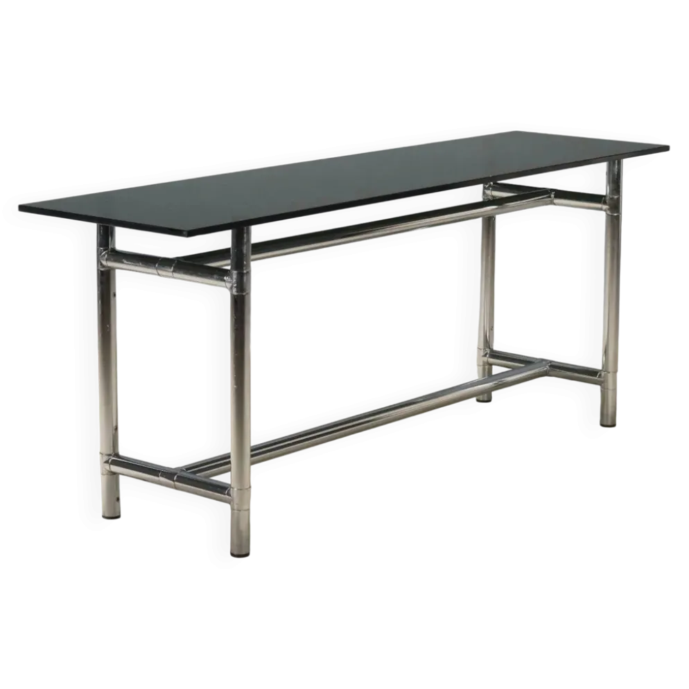 Console vintage en verre et métal chromé, design Italie, années 1980