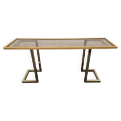 Console vintage laiton et verre fumé