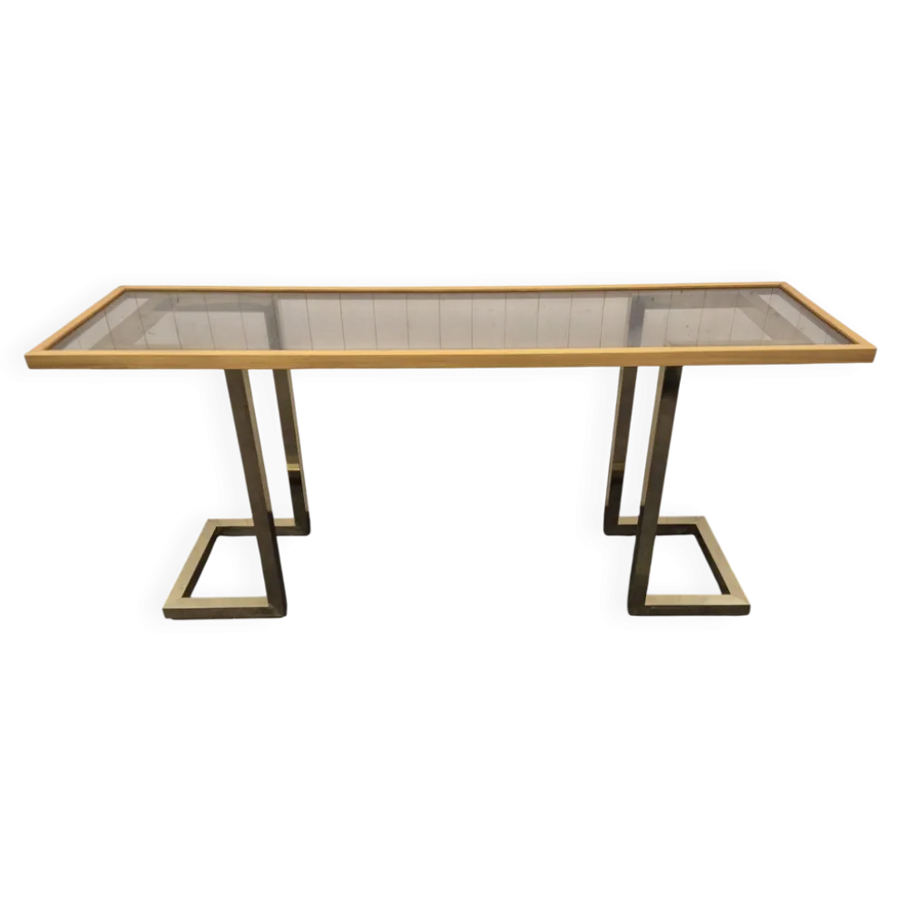 Console vintage laiton et verre fumé