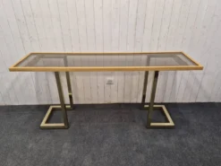 Console vintage laiton et verre fumé