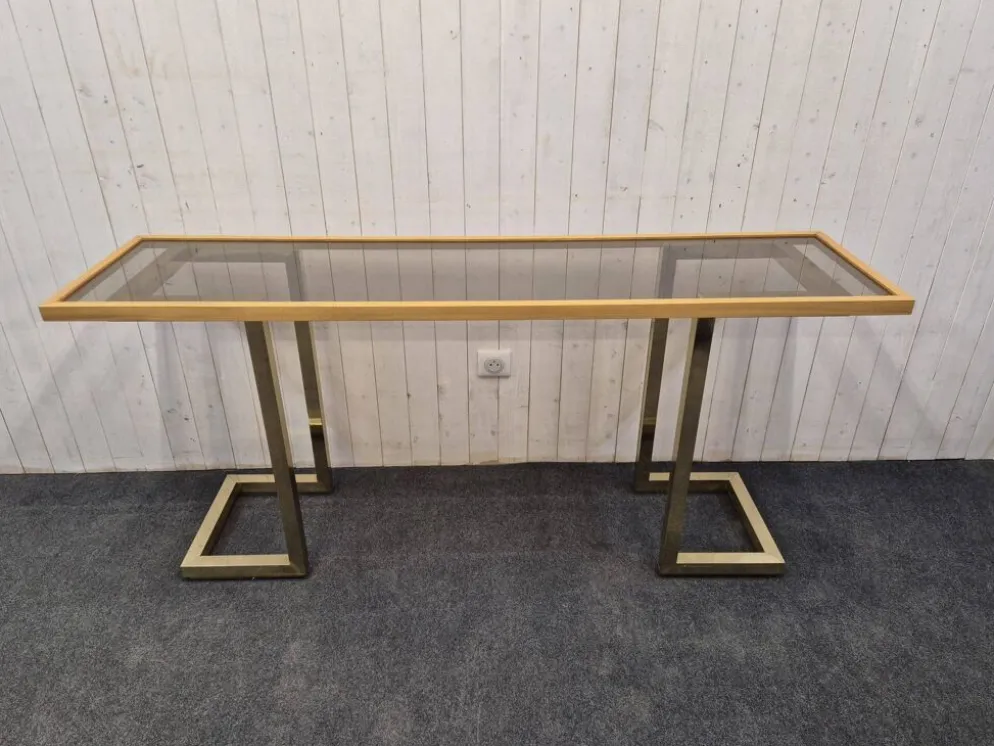 Console vintage laiton et verre fumé