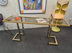 Console vintage laiton et verre fumé