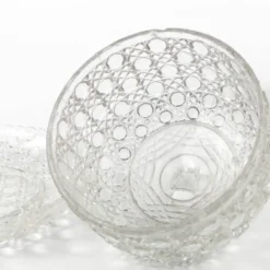 Conteneur à fromage ou à beurre Art Déco, en verre pressé, Tchécoslovaquie, années 1950.