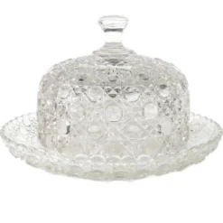 Conteneur à fromage ou à beurre Art Déco, en verre pressé, Tchécoslovaquie, années 1950.