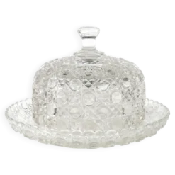 Conteneur à fromage ou à beurre Art Déco, en verre pressé, Tchécoslovaquie, années 1950.