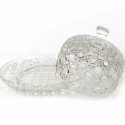 Conteneur à fromage ou à beurre Art Déco, en verre pressé, Tchécoslovaquie, années 1950.