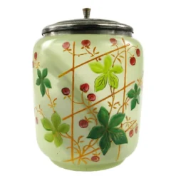 Conteneur à thé Art Nouveau, verre dépoli, laiton argenté, Suède, années 1960