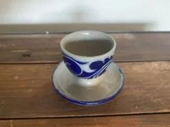 Coquetier Ancien BETSCHDORF Grès au Sel Gris Décor Bleu Alsace Vintage